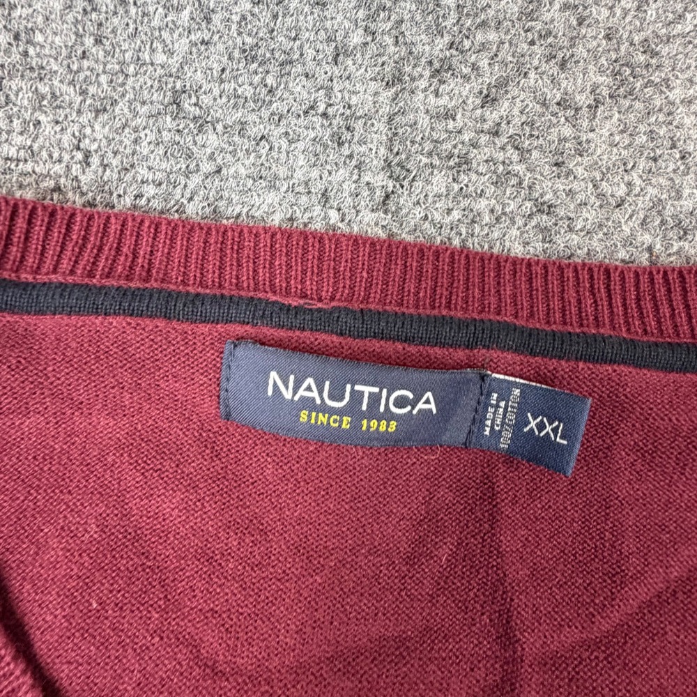 Nautica Mens XXL Burgundy V-Neck 100% Cotton Knit Sweater Maroon ZLS-69 - Picture 4 of 7